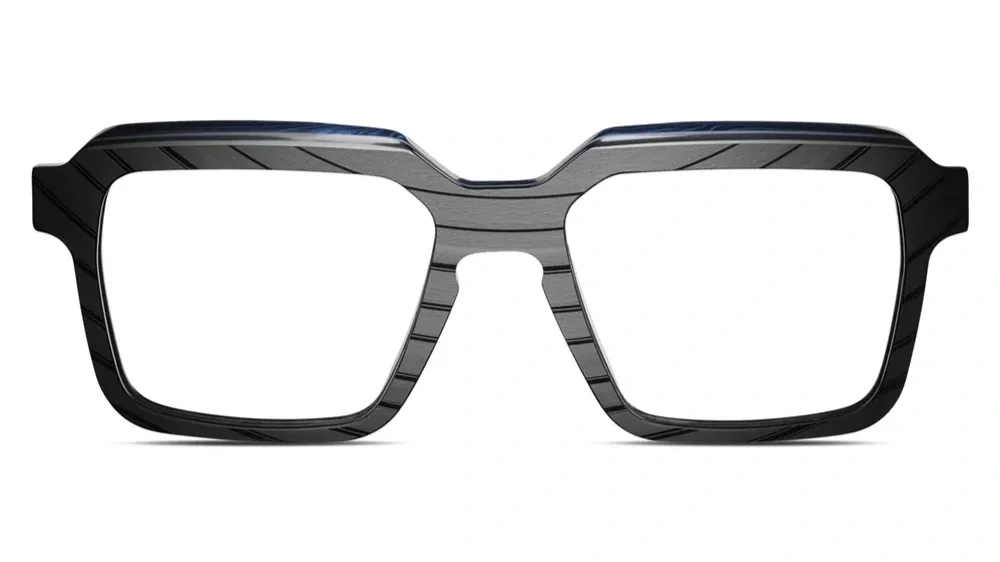 Black eyeglass frames with textured pattern