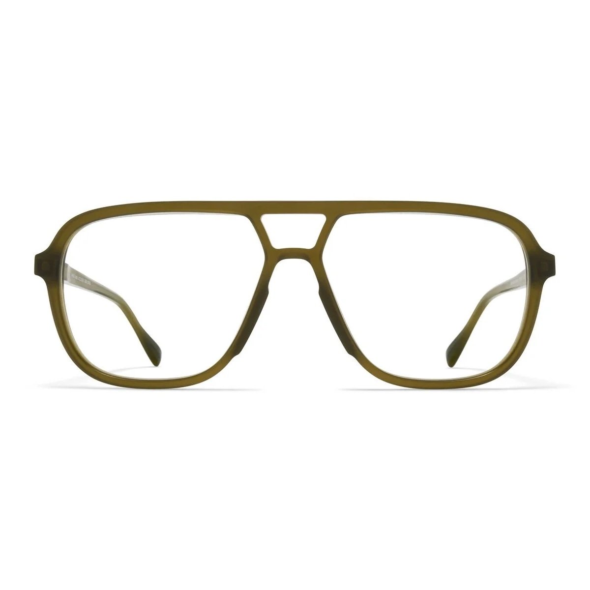 Aviator eyeglasses with a thin green frame on a white background.