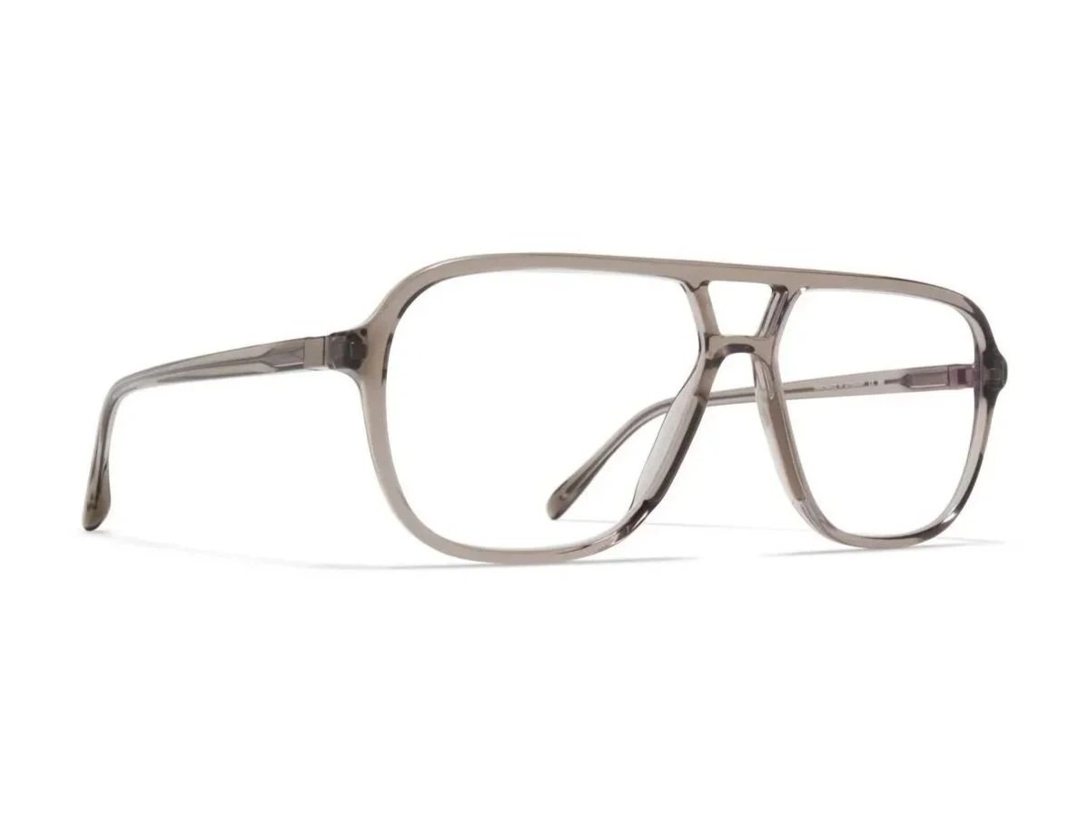 Aviator eyeglasses with a smoky frame on a white background