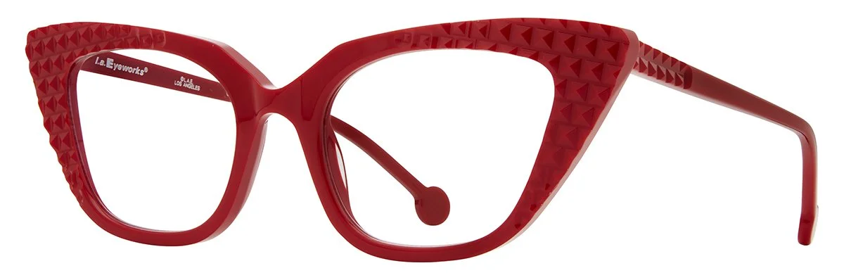 Bold, textured cat-eye frame in sparkle red.