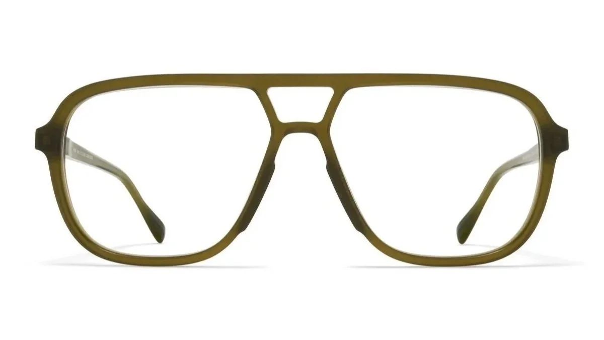 Aviator eyeglasses with a thin green frame on a white background.