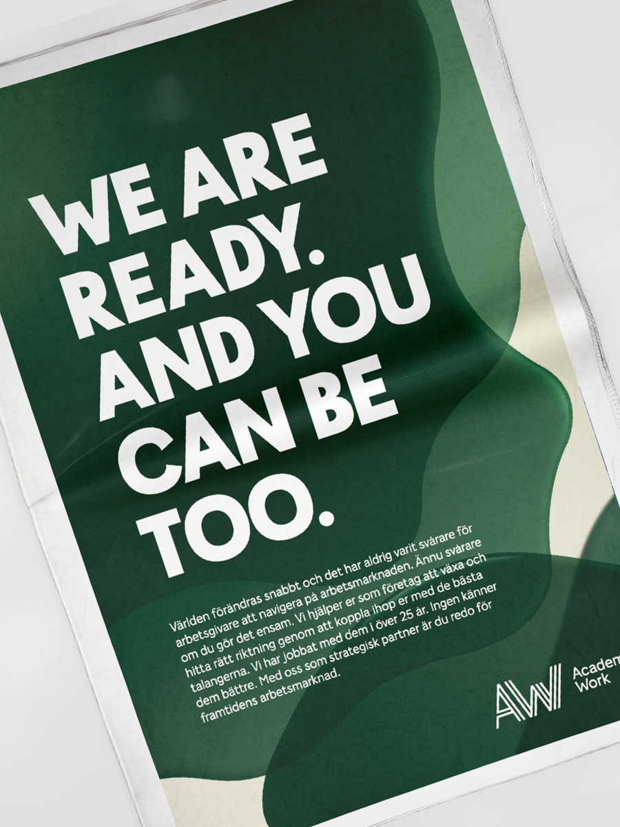 Poster with the message "We are ready and you can be too" in bold white letters on a green background, with additional text in smaller font and the logo 'AW'.