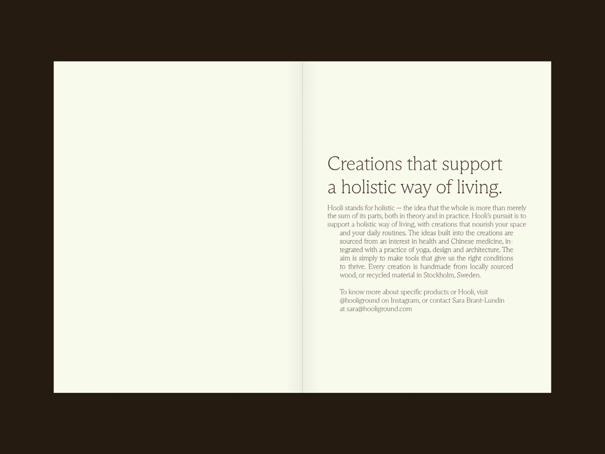 Open book or brochure with text about holistic living and support for a balanced lifestyle.