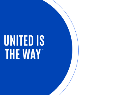 Blue circle with white text saying 'United is the way' on a black background