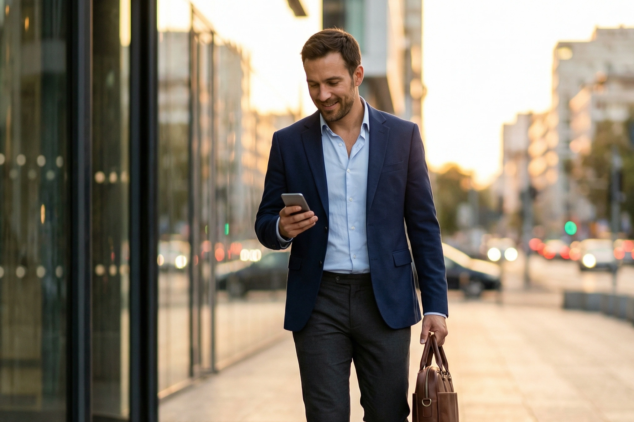 Busy professional man leaving an office while balancing career ambition with personal growth and brotherhood