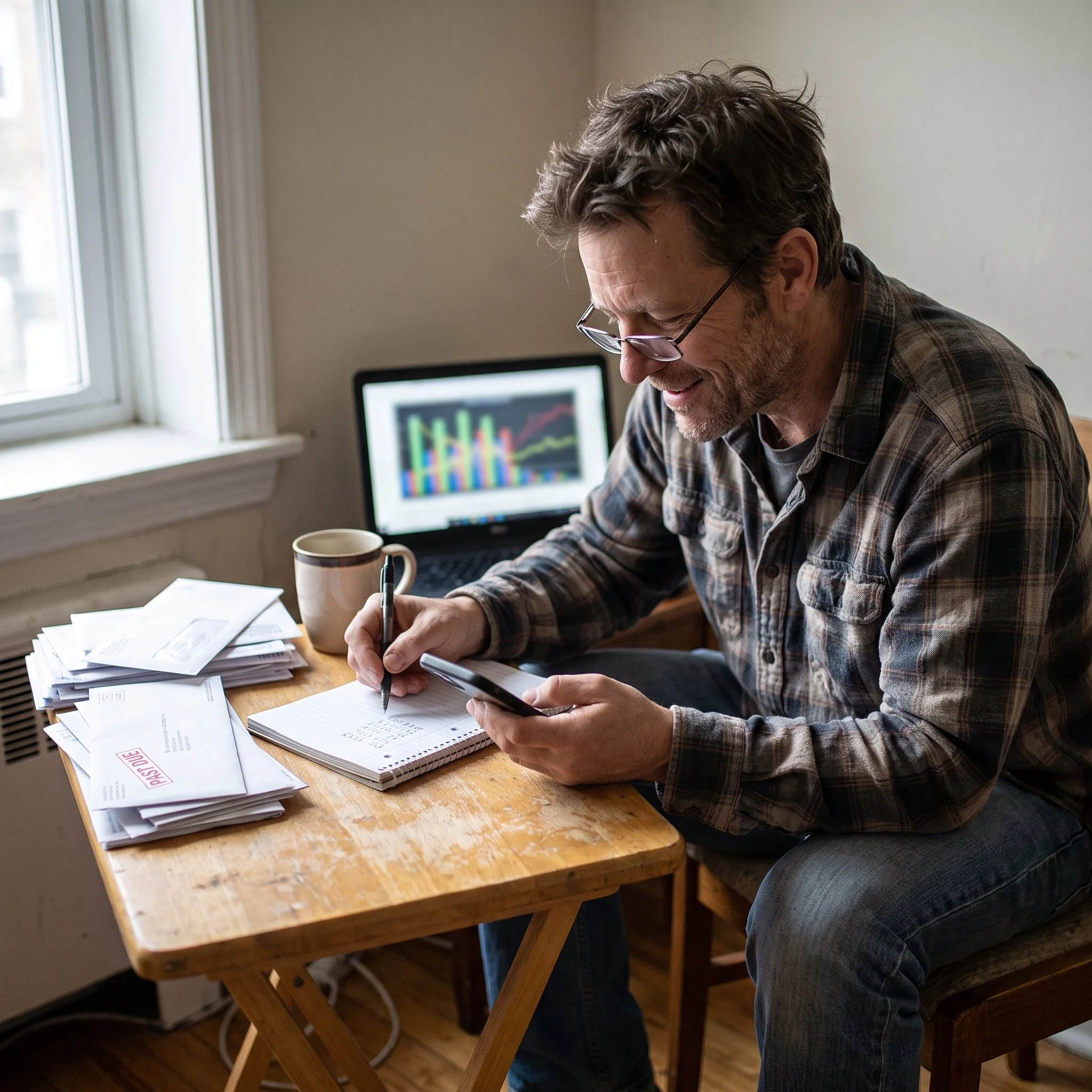 Young man confusing sports betting with investing while studying numbers on his phone at home