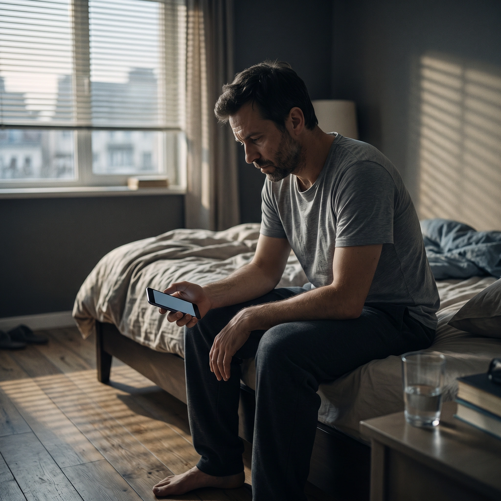 Lonely man isolated in his apartment