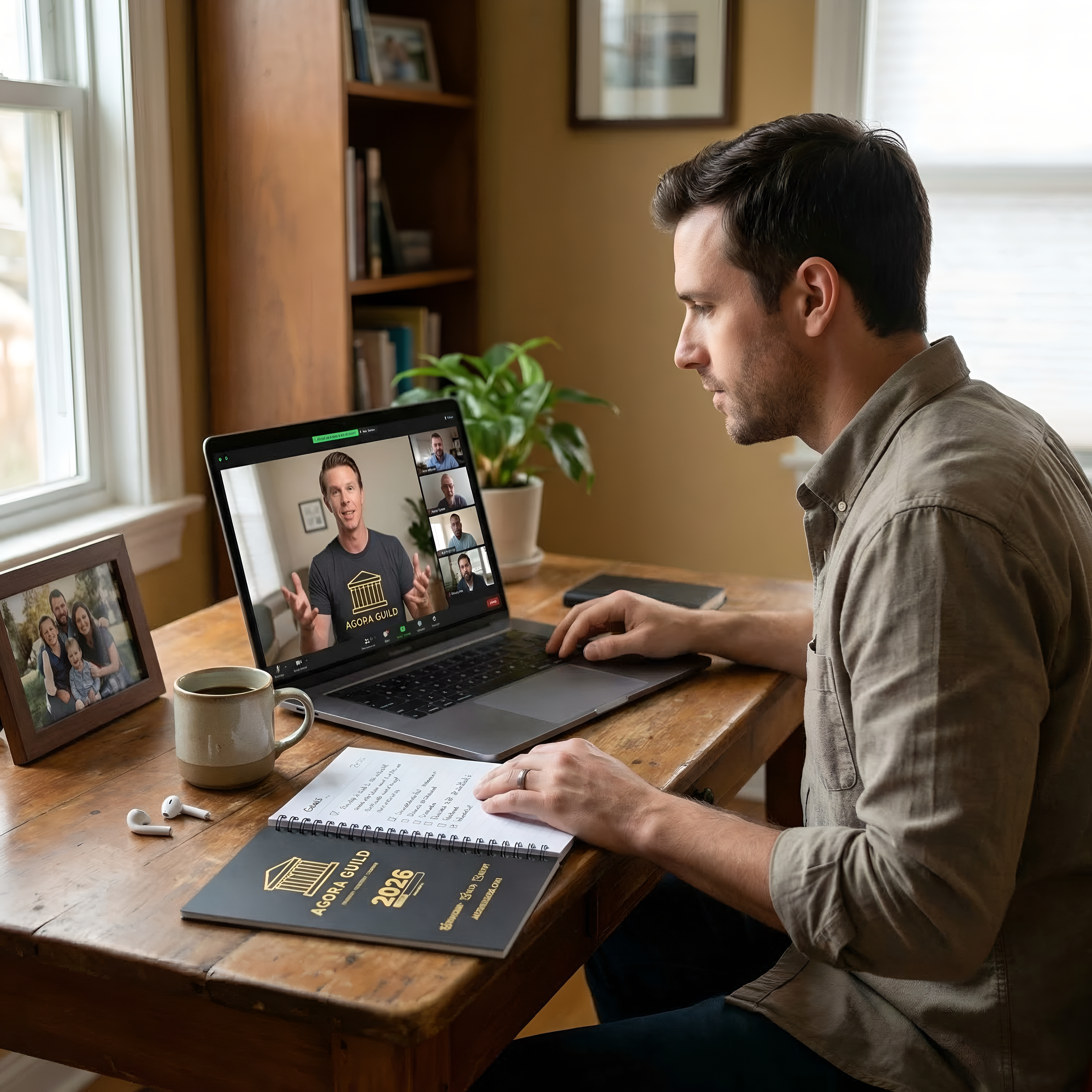 Men in a online Agora Guild private discussion circle showing a men’s holistic growth guild built on brotherhood and accountability.