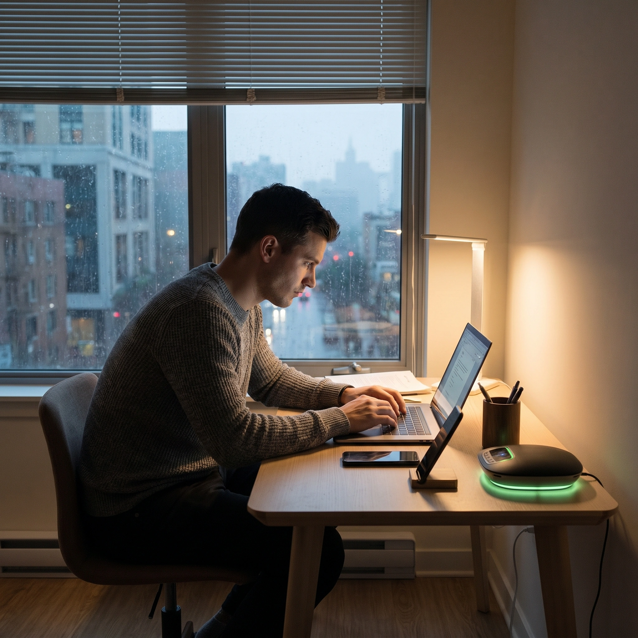 A man working in a structured environment, using external accountability to maintain focus and consistency in his work.