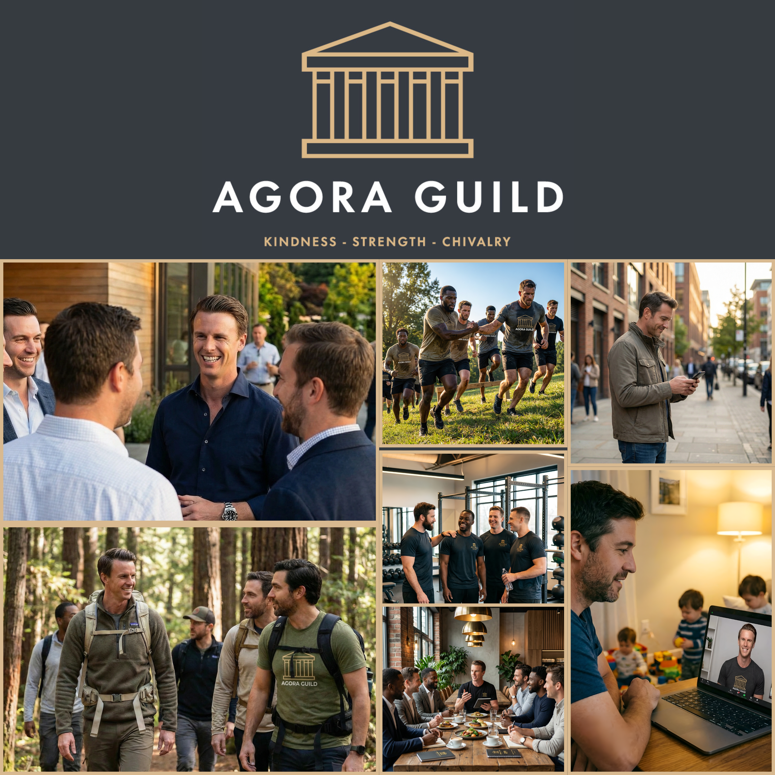 Collage image of Agora Guild community showing all Agora Guild activities and brotherhood