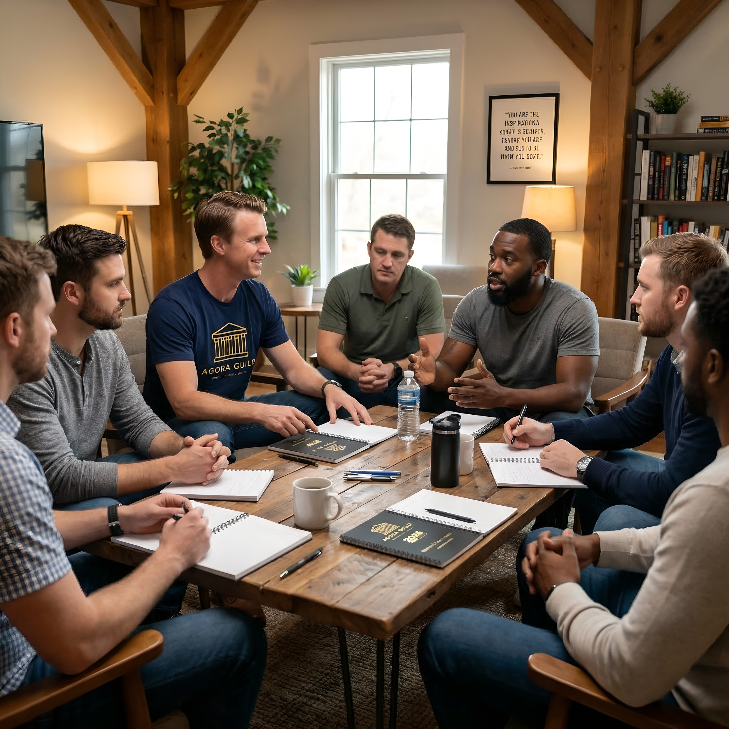 Agora Guild men's group doing in-person discussion