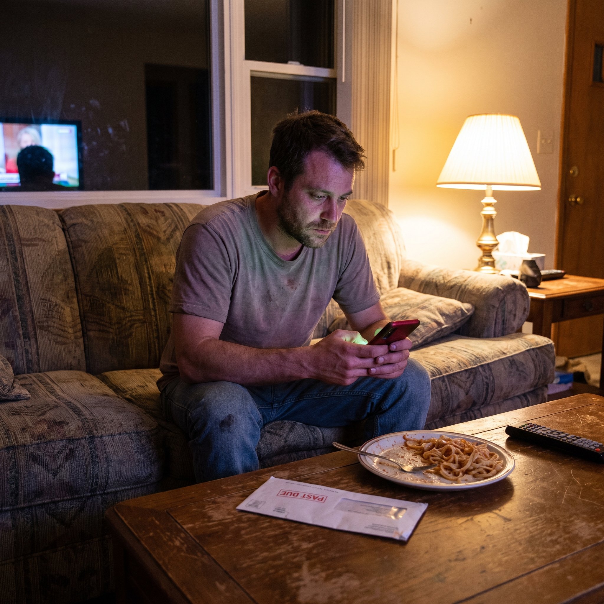 Concerned man noticing sports betting addiction warning signs after repeated phone notifications