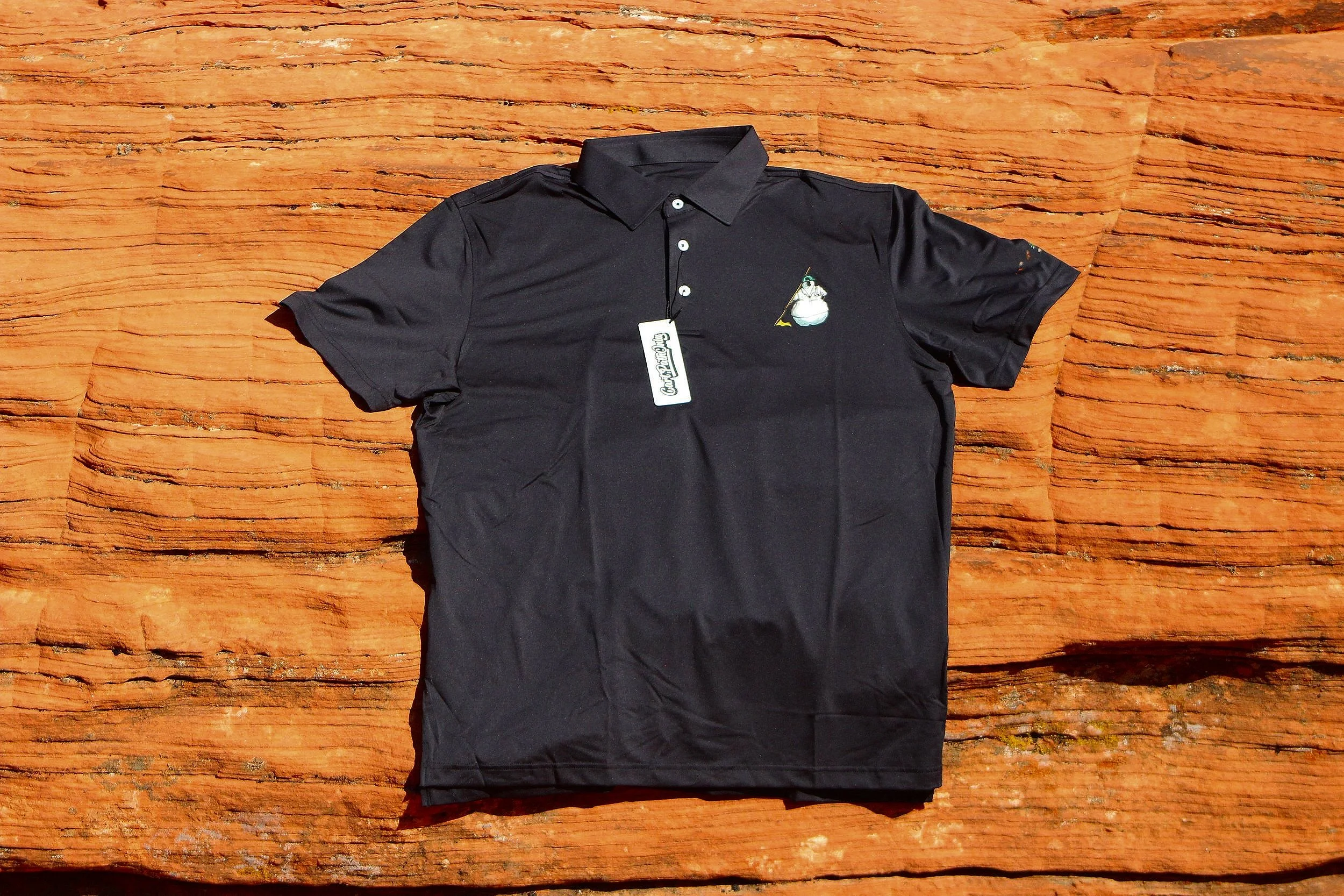 Cart Path Only BLACK UP+DOWN CADDIE Polo - 88% Polyester & 12% Spandex, these are the softest 4-way stretch polos you'll ever wear.
