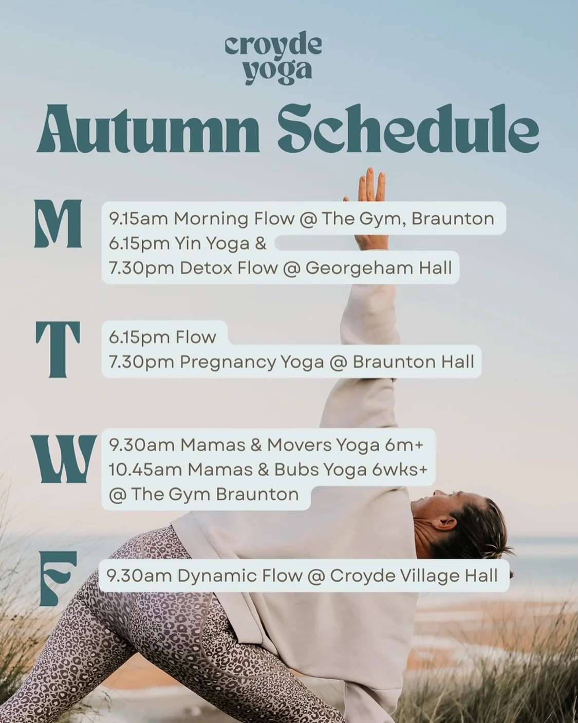 Autumn Schedule for Classes until end of November 🍂 

Book your spot via the L in the B ⭐️

I&rsquo;d love to see you in class, send me a DM for any more info!

Tiff x

#croydeyoga #northdevonyoga #autumnyoga #northdevon #croydebay #croyde #croydebe