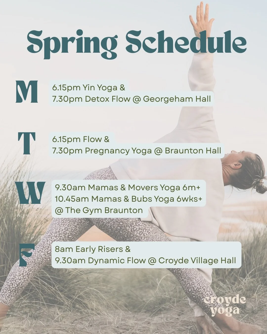 Well the sunshine and blue sky today was pretty delightful in Croyde ⭐️ swipe to the last pic for all its magic, it feels like Spring is Springing 🌞

Looking forward to getting back to classes this week.. a couple of changes to the timetable:

⏰ Fri