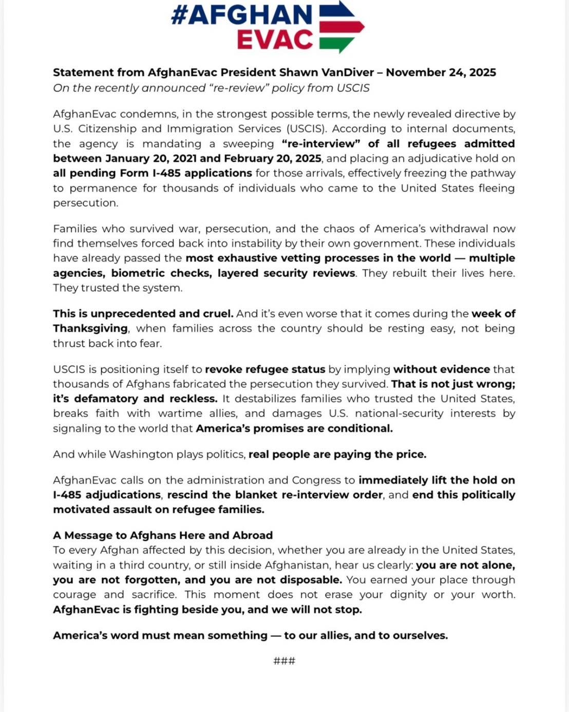 🚨 URGENT: New USCIS Policy Impacts Afghan Refugees

USCIS has just announced a sweeping decision that will re-interview Afghan refugees who arrived in the United States between January 2021 and February 2025.
This move also places a freeze on all pe