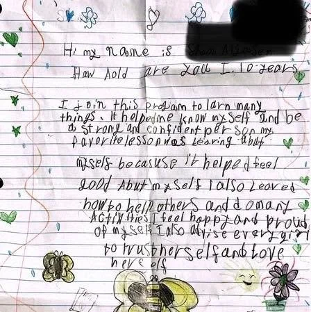 &ldquo; I join this program to learn many things. It helped me be a strong and confident person. My favorite lesson was learning about myself because it helped me feel good about myself. I also learned how to help others and do many activities. I fee