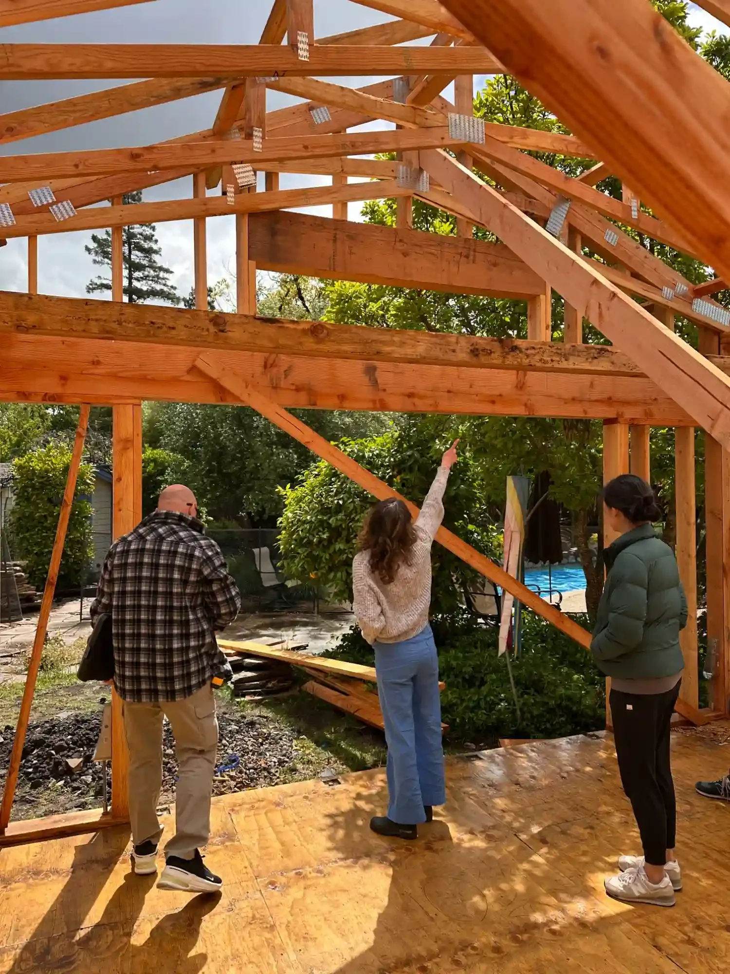 Walking the framing on a Bay Area project to coordinate electrical placement for window treatments.