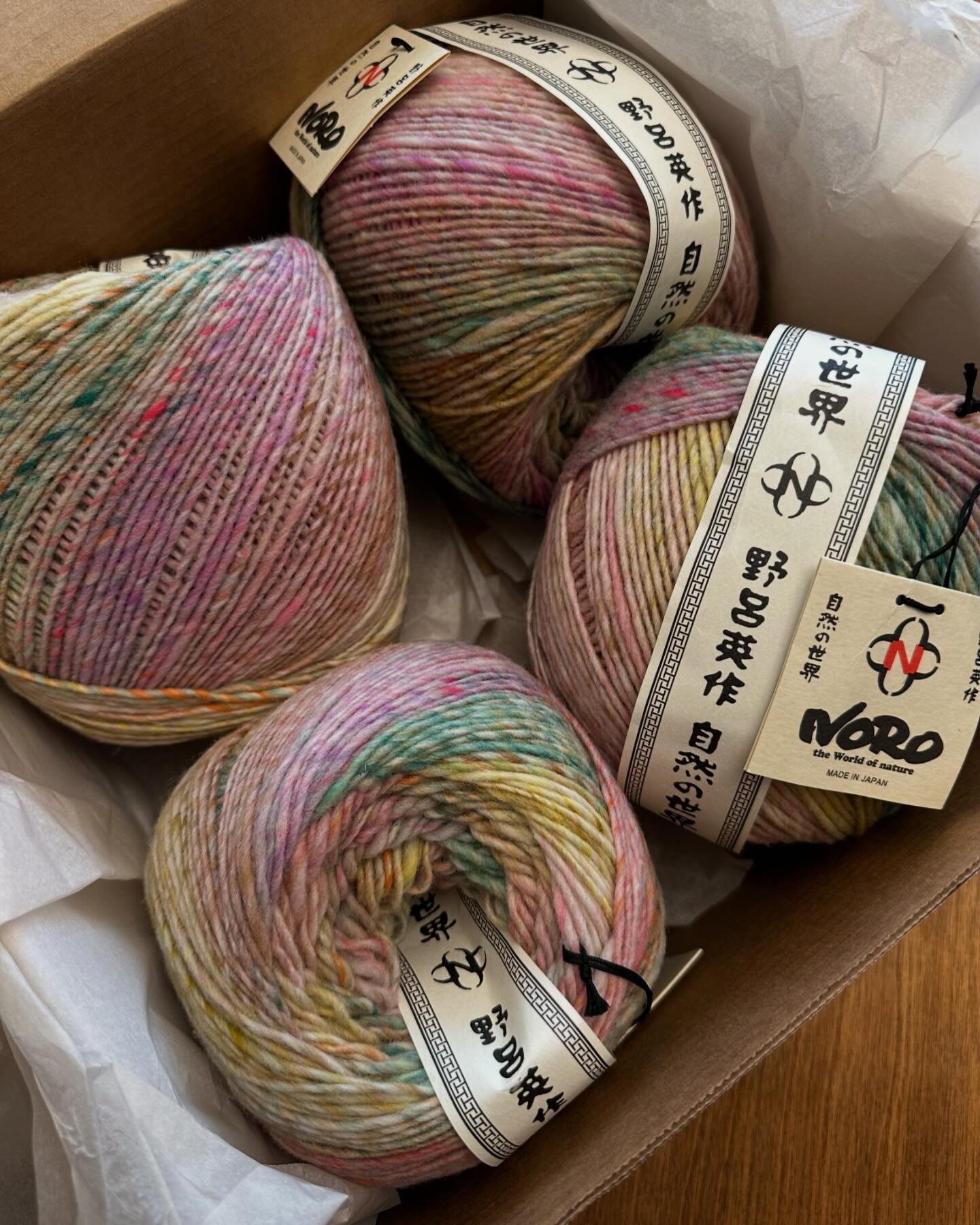 my birthday is on sunday so of course i used it as an excuse to buy myself more yarn ✨ i&rsquo;ve never knit with noro but this self-striping color is exactly the happy spring vibe i neeeed!! 🌸💖🫐💚☀️🌷🍊