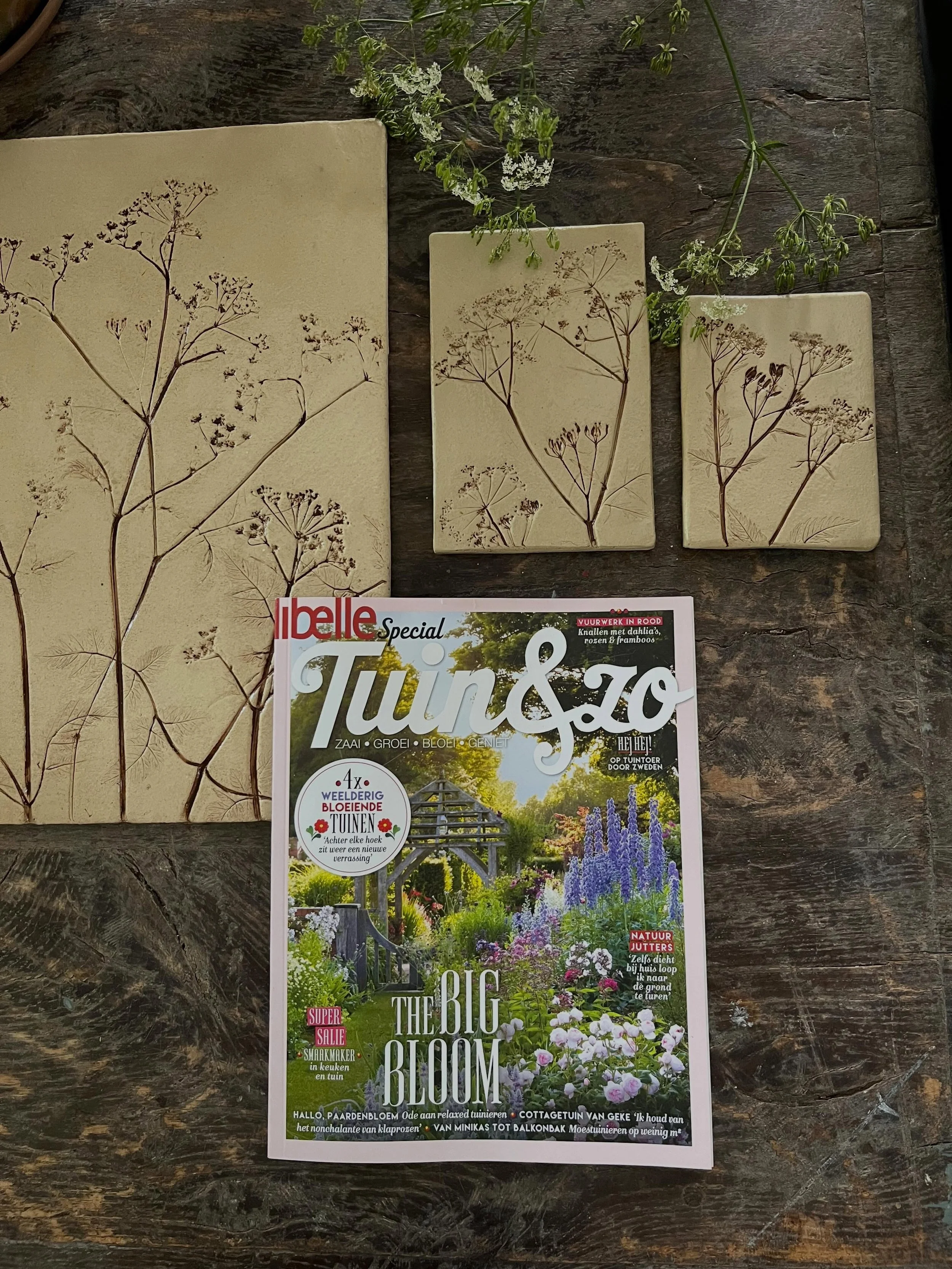Kijk eens wat hier op de tafel ligt! De allernieuwste editie van @libelle special tuin&amp;zo waar een mooi artikel in staat over mijn botanische keramiek.
Vorig jaar werd ik benaderd en zo was daar een heel team bij ons in de tuin.
@emmapeijnenburg 