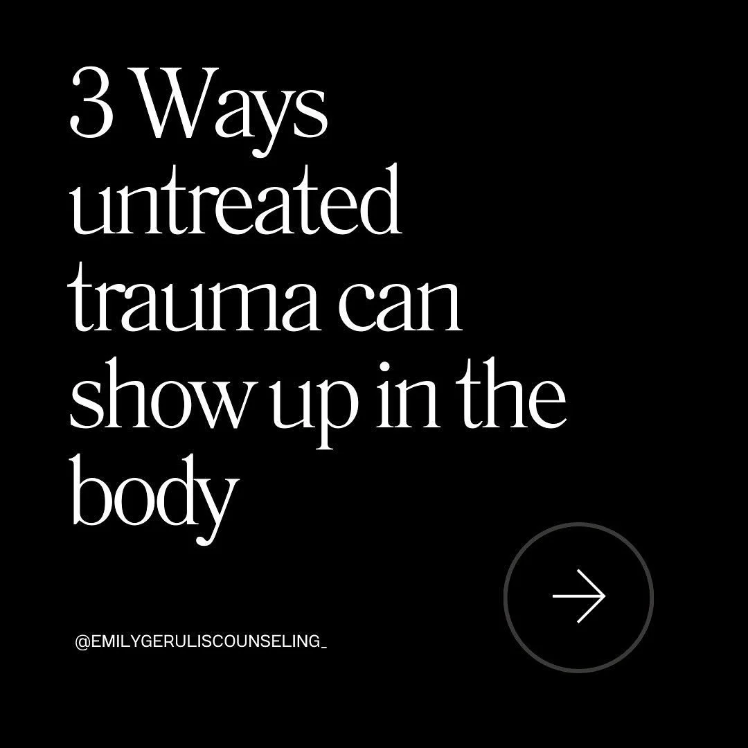 Trauma doesn&rsquo;t only live in our emotional brains. It is held in our physical bodies and often presents with uncomfortable symptoms. 

If you are experiencing symptoms of trauma and want more support, reach out at emilygeruliscounseling.com

#tr