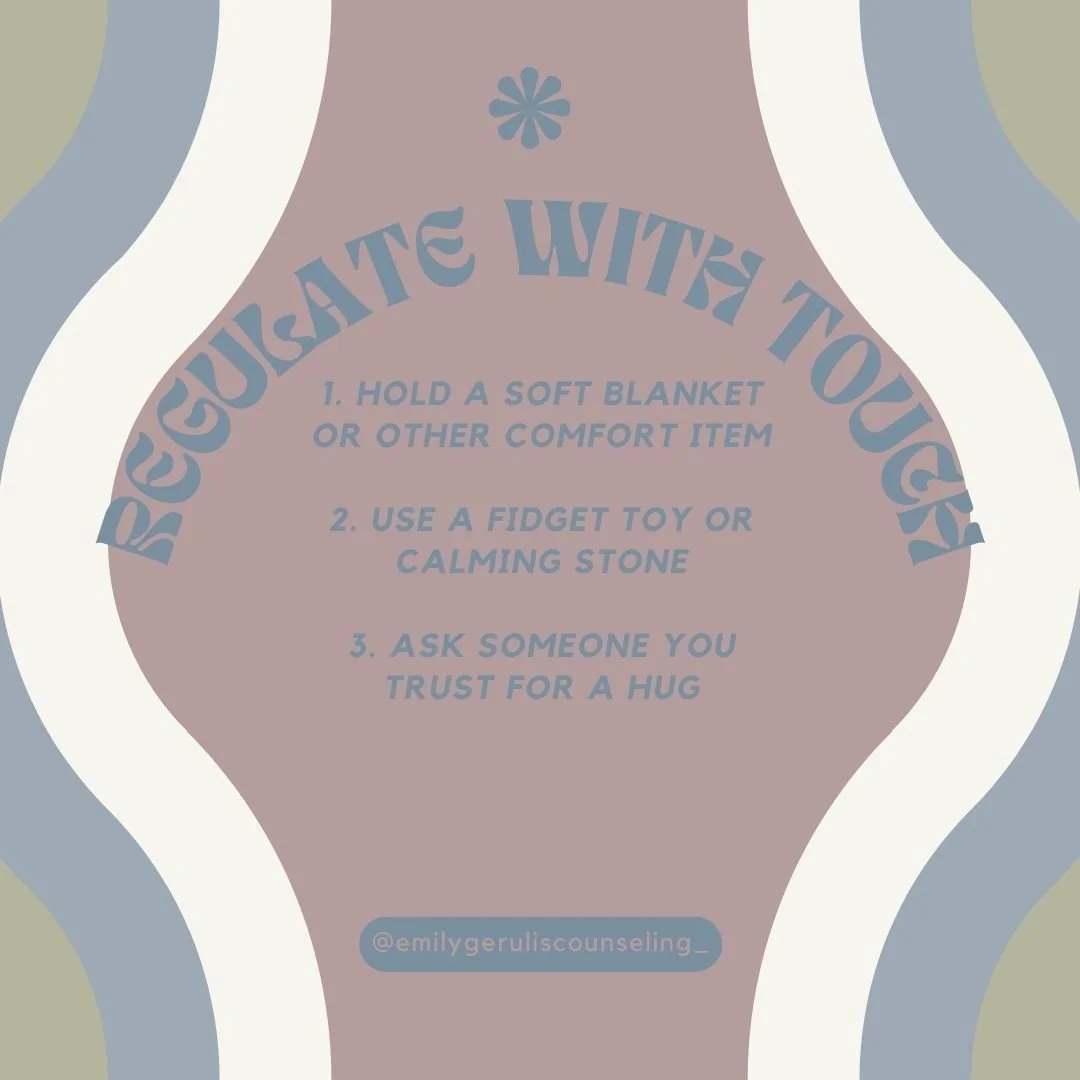 🌟 Welcome back to the regulate with your senses series! 

🌟 This series is intended to educate you about ways to calm your nervous system using each of the 5 senses! 

 👀👂🏻👃🏻✋🏻 👅

🌟 Week 4 is all about Touch! Comfort items that feel good in