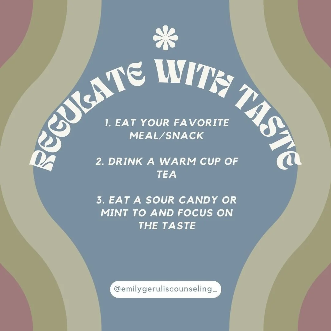 🌟 Welcome to the last week of the regulate with your senses series! 

🌟 This series is intended to educate you about ways to calm your nervous system using each of the 5 senses! 

 👀👂🏻👃🏻✋🏻 👅

🌟 The last week in the series is all about Taste