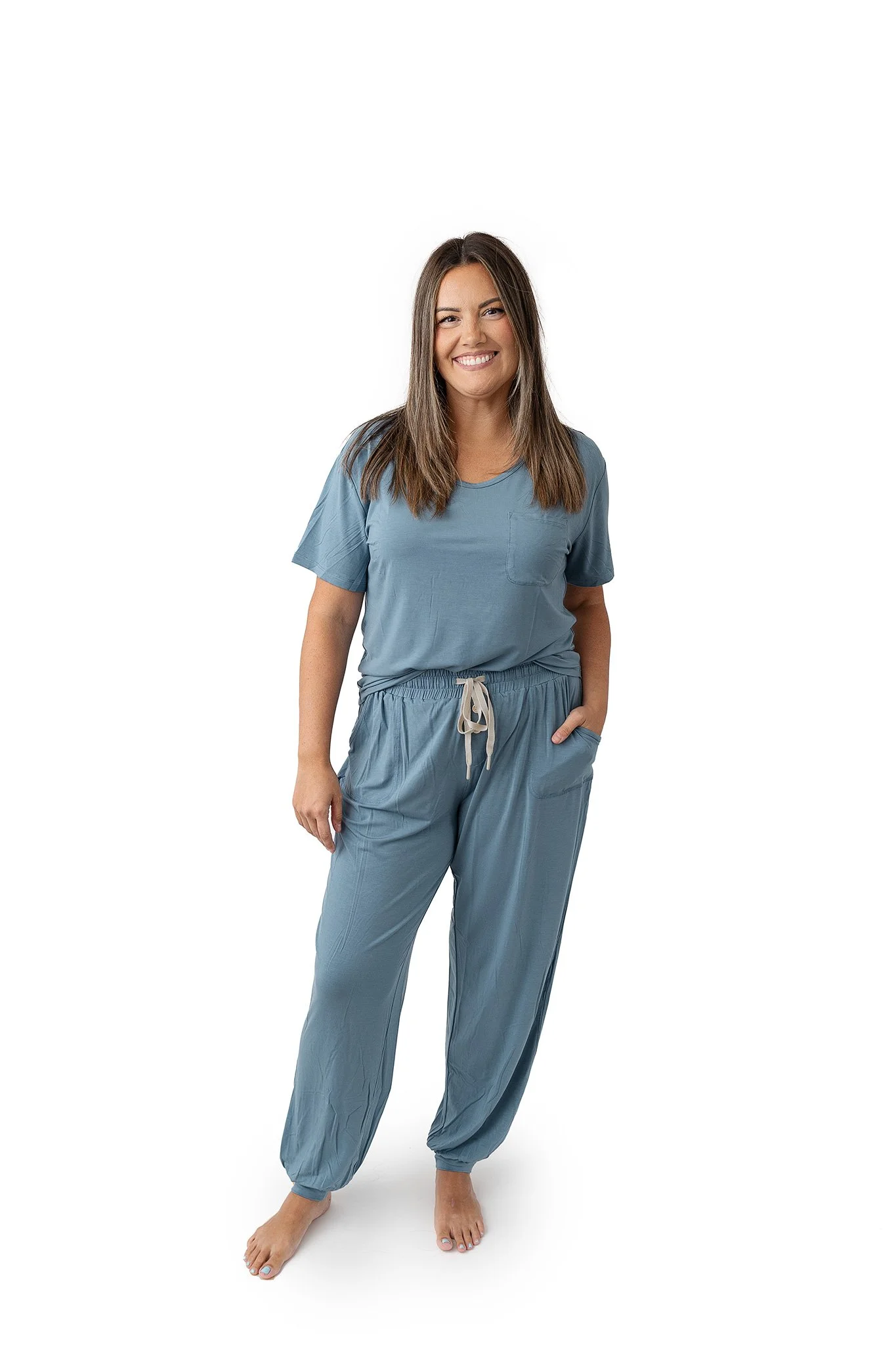 cozy soft blue-grey loungewear set for women
