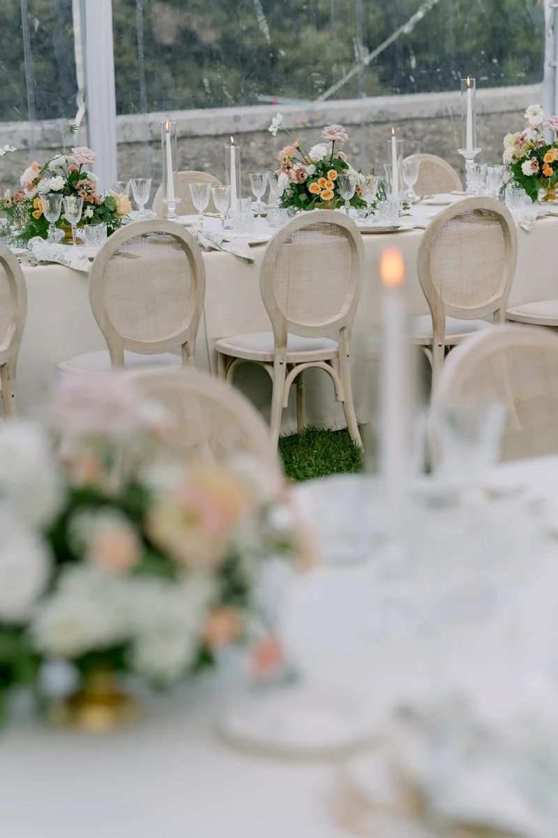 Wedding dinner setting in Tuscany