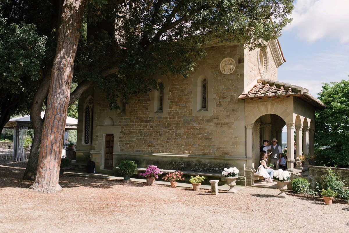 Small chapel at Villa Le Fontanelle, used as an intimate ceremony space for weddings in Florence.
