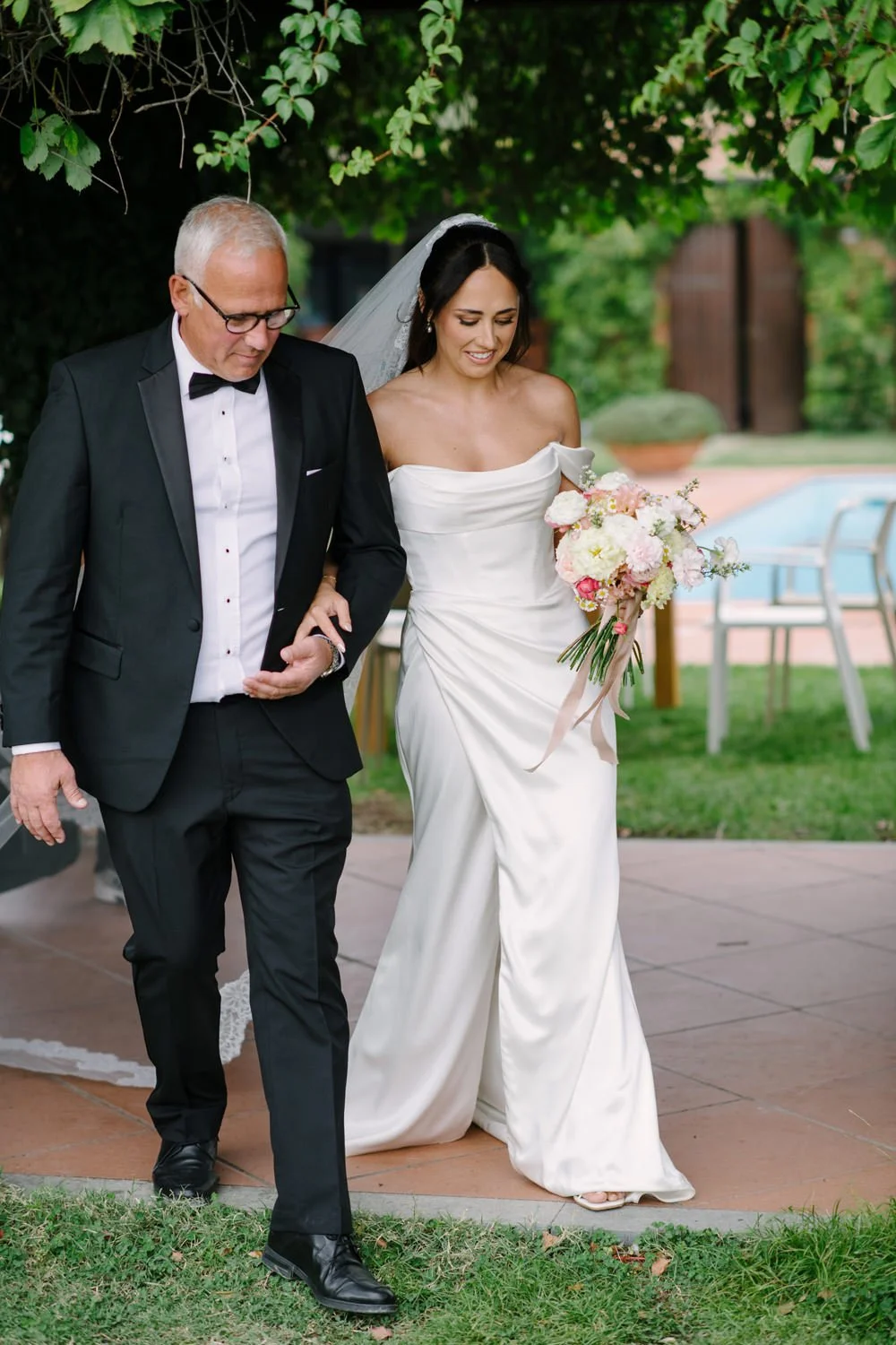 Bride and her father walking down the aisle at Villa di Ulignano, October Tuscany wedding by FunkyBird
