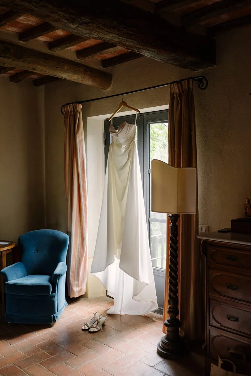 Wedding dress at Tuscany wedding venue