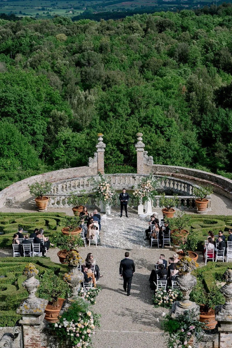 Stunning veiw at the ceremony at Castello di Celsa wedding in Tuscany