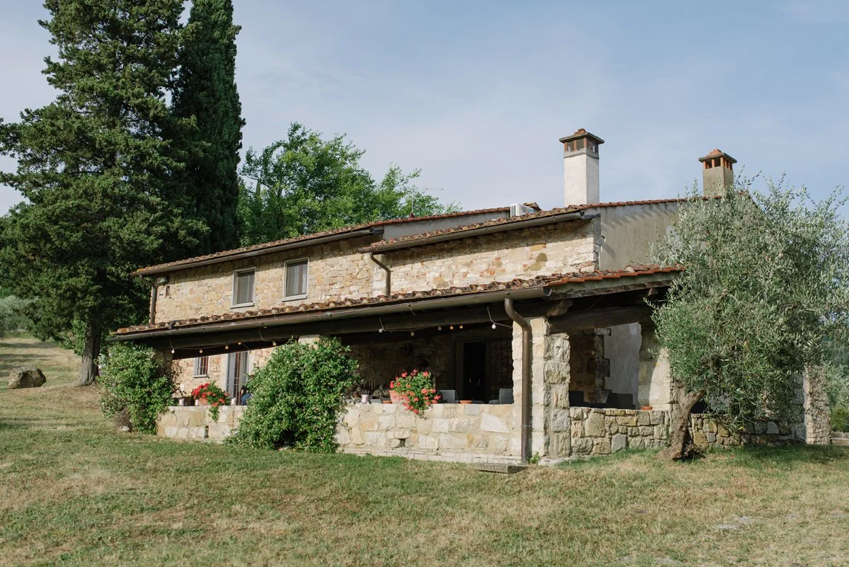 One of the guest houses within the Castello del Trebbio estate surrounded by vineyards in Tuscany.