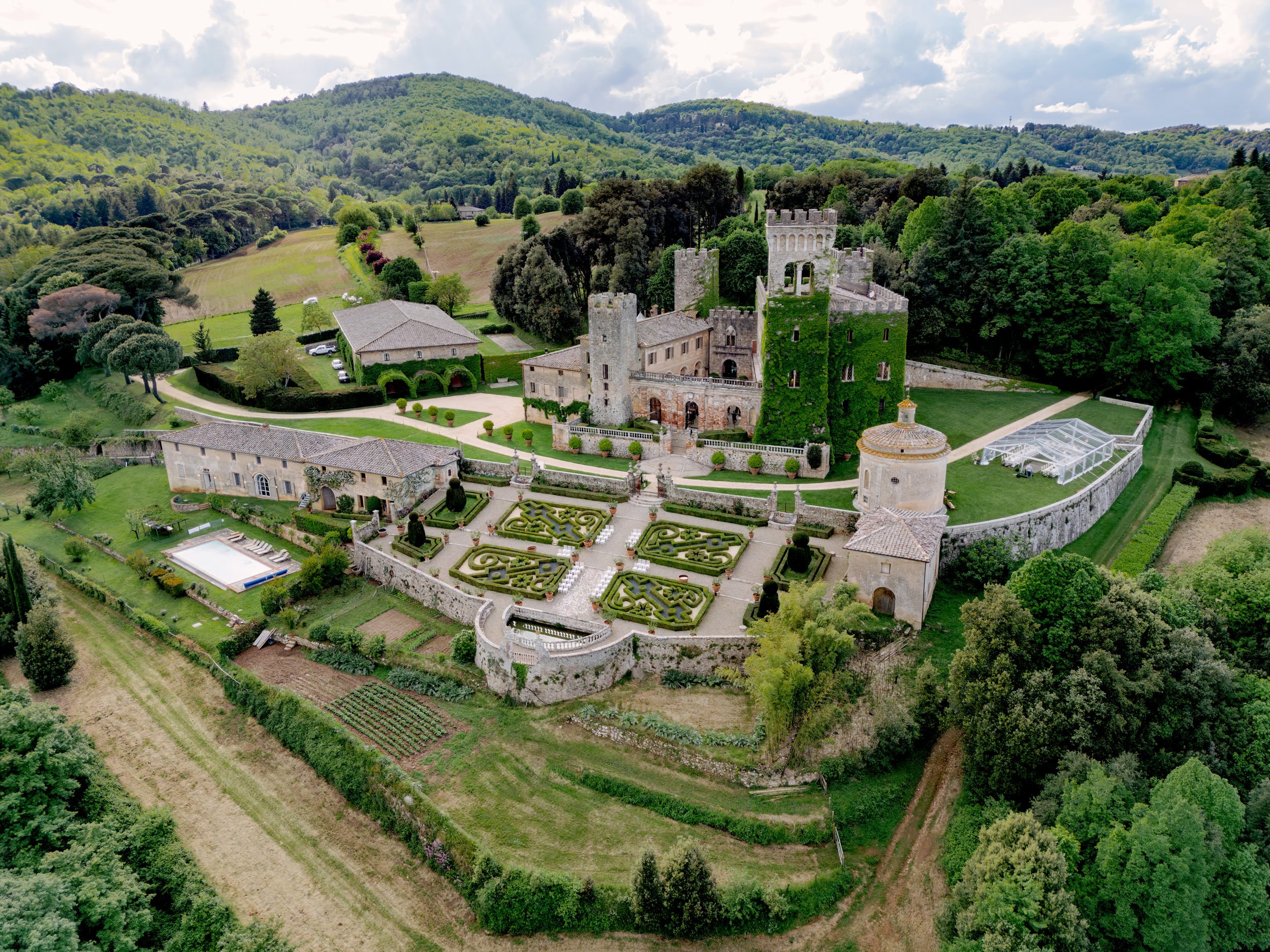 Castello di Celsa wedding venue in Tuscany with gardens and surrounding countryside