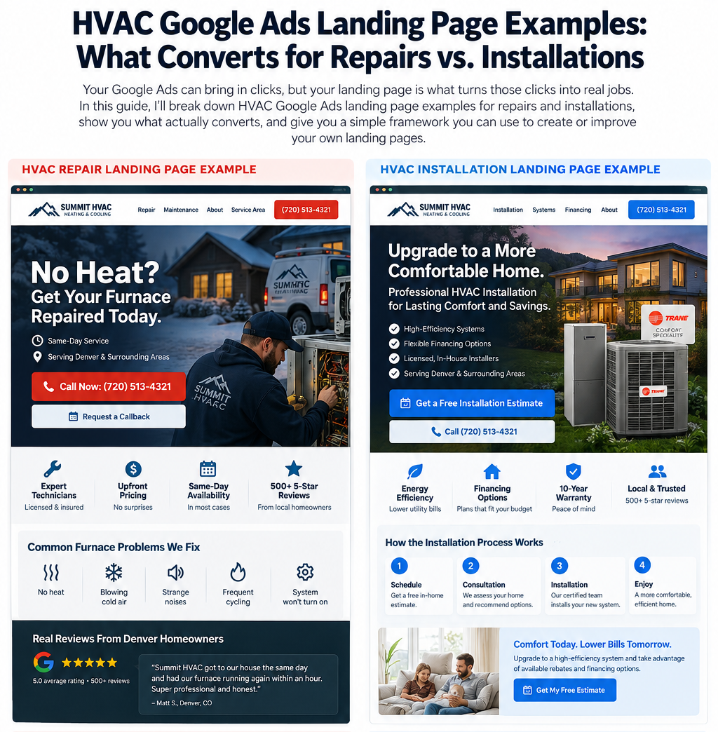 HVAC Google Ads Landing Page Examples What converts - schulze creative