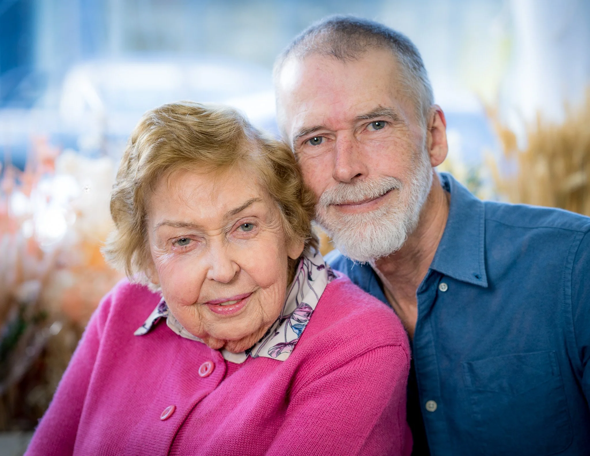 Myrna, a spring chicken at 92 , captured with her son mark
