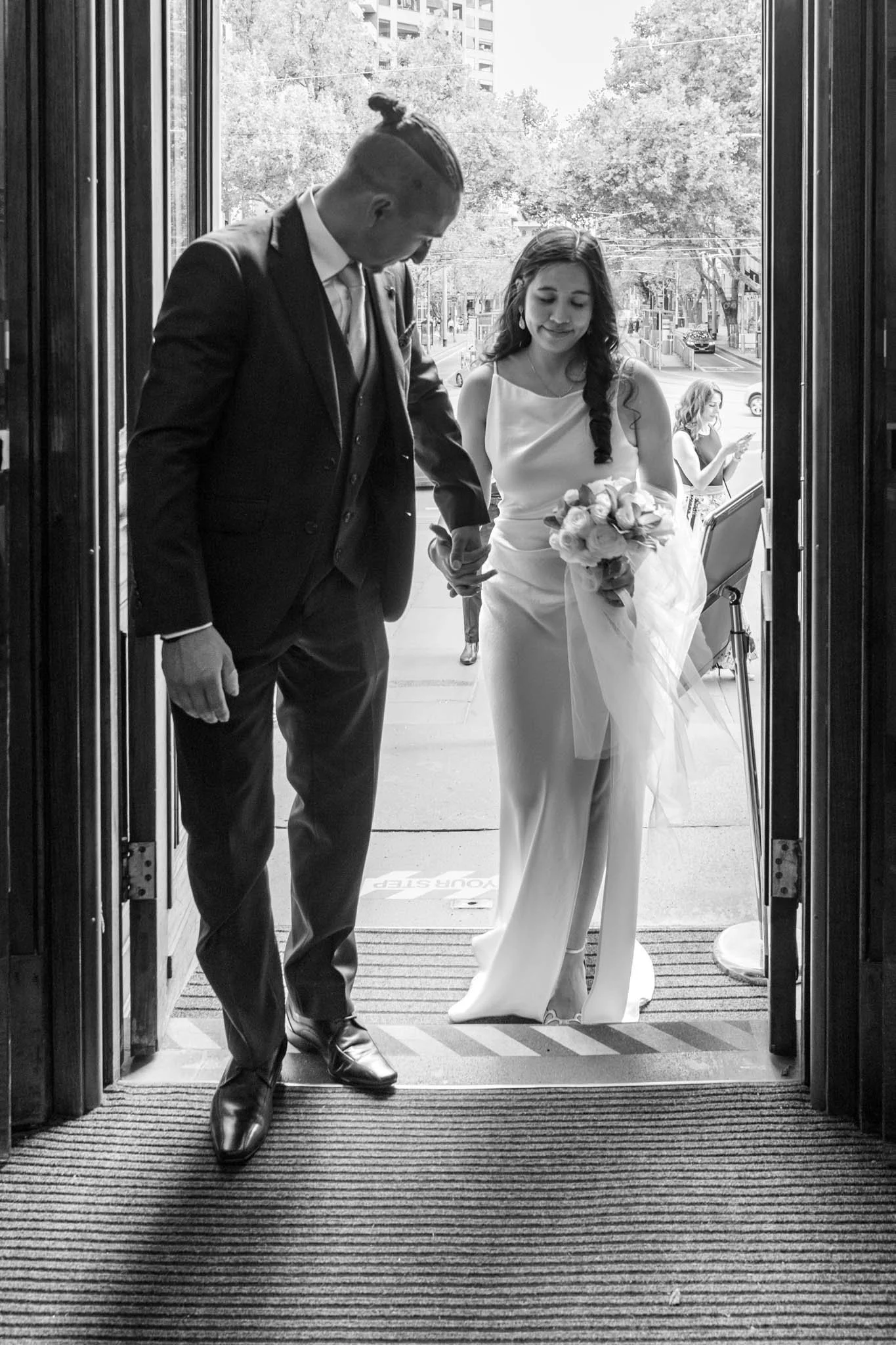 Stepping through their own sliding door 