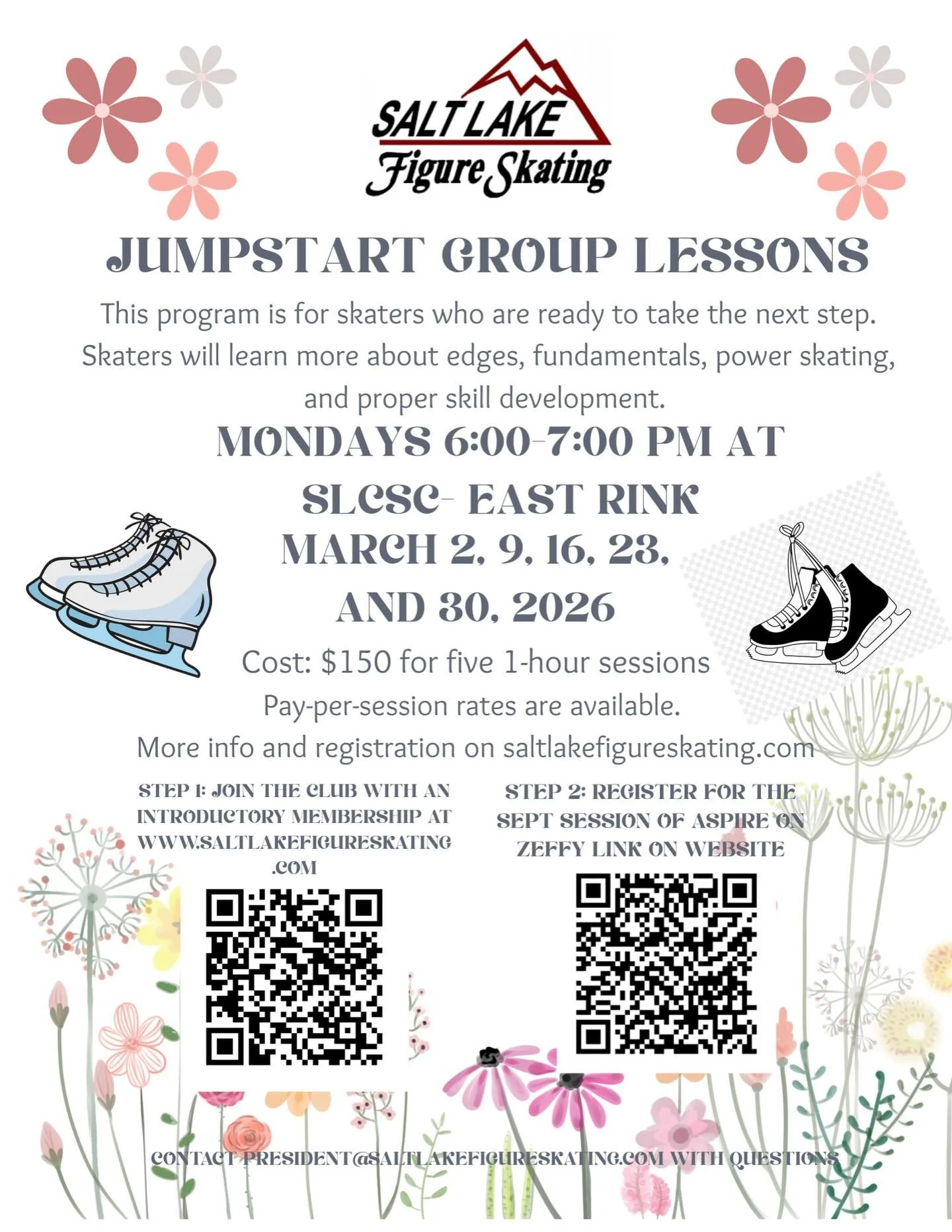 ⛸ Jumpstart Group Lessons
📍 SLCSC East Rink
🗓 Mondays in March | 6&ndash;7 PM
✨ Edges &bull; Power &bull; Fundamentals