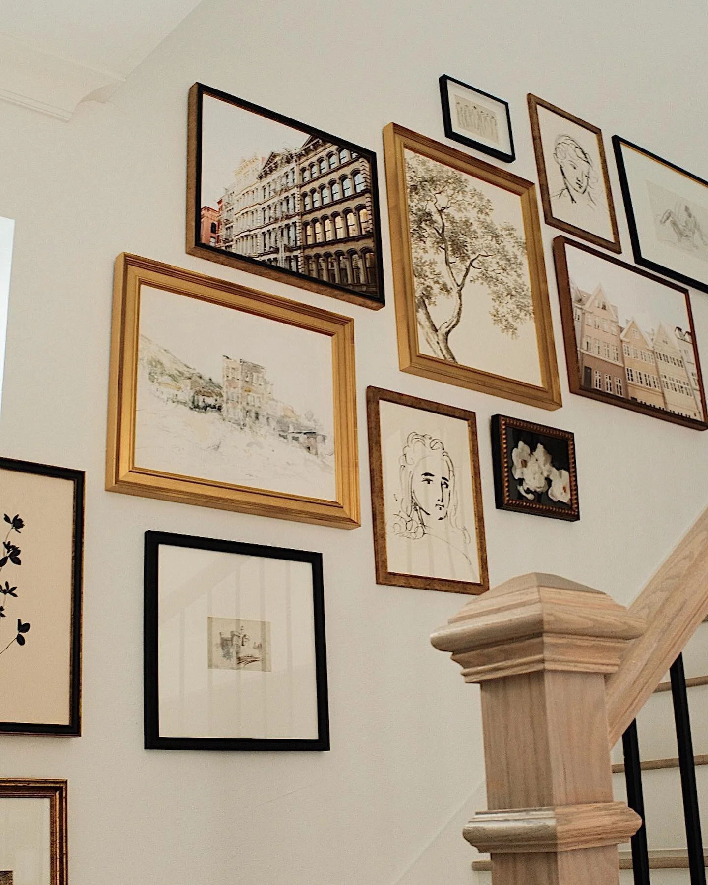 The stair gallery from our recent install is layered with a mix of original artworks and reproduction prints that all compliment each other beautifully. You can&rsquo;t help but smile every time you go up and down these stairs! This was definitely a 