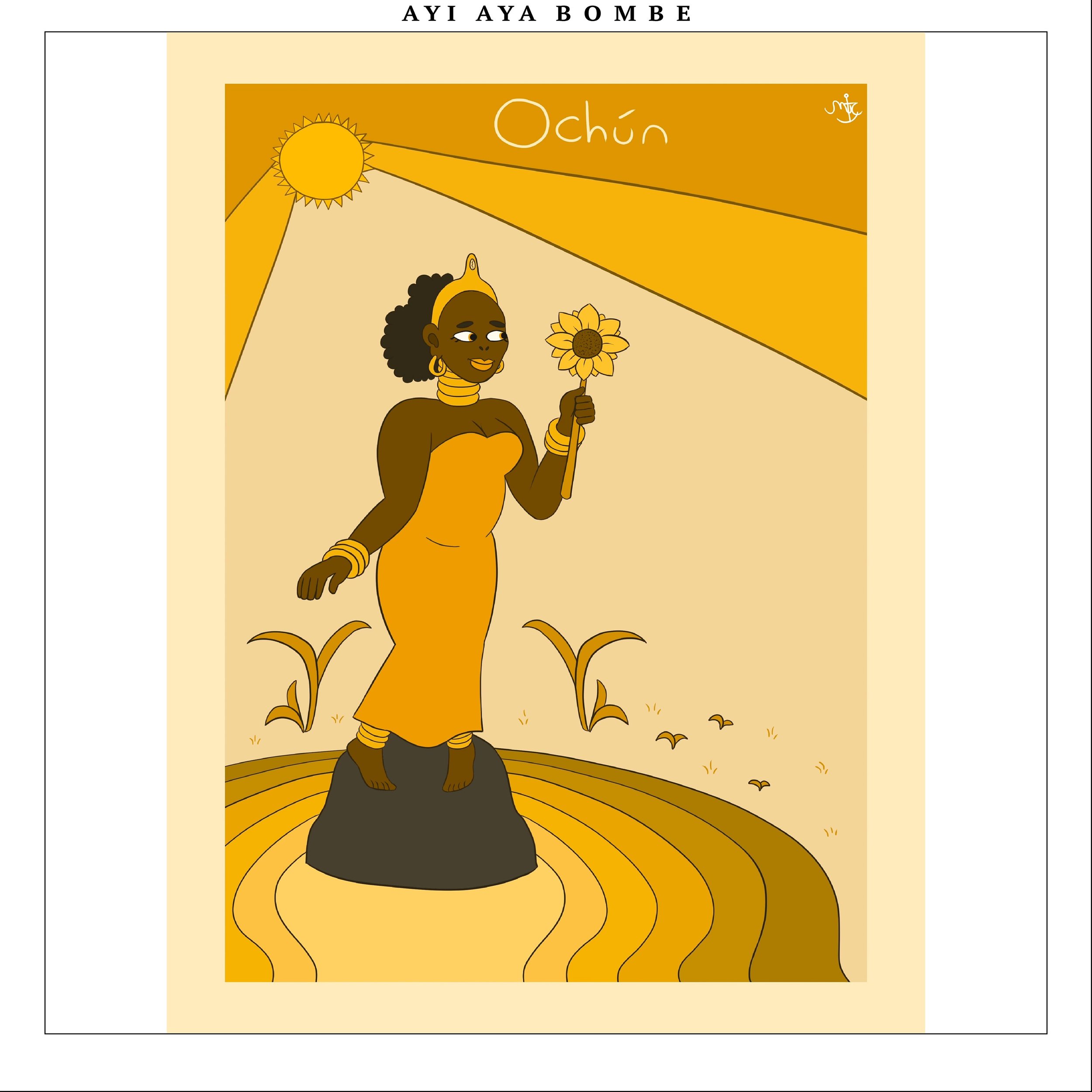 Och&uacute;n 💛🐝🦜
Art by Madamo Juli&aacute;n Congo.

View the full piece and others at AyiAyaBombe.com
[Shop and prints coming soon!]
 
#Ochun #Oshun #Afrocaribe&ntilde;o #Illustrator #ClipStudioPaint #OchaIfa #BlackArt