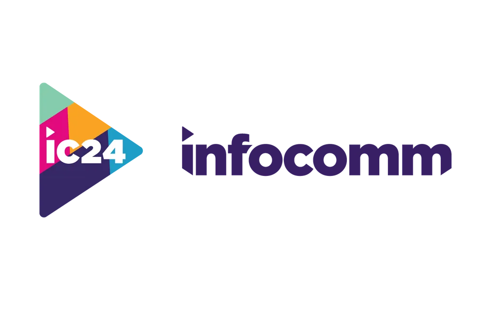 Logo of IC24 and Infocomm with a colorful triangular graphic element and bold text.