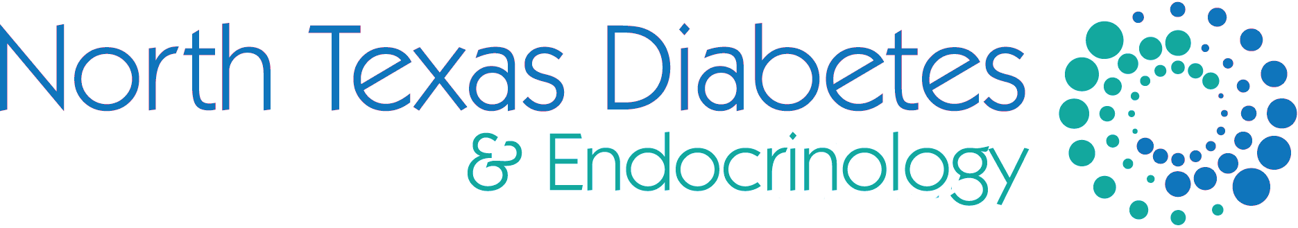 Logo for North Texas Diabetes & Endocrinology featuring stylized text and a circular dotted design.