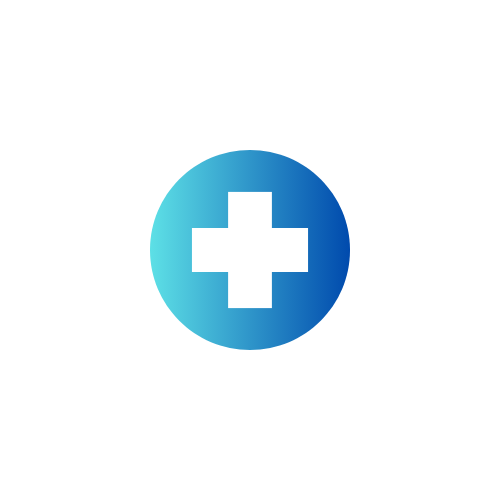 A logo with a shield containing a white medical cross.