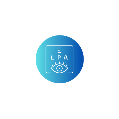 Logo with an eye icon, the letters E, L, P, A, symbolizing an eye exam chart.