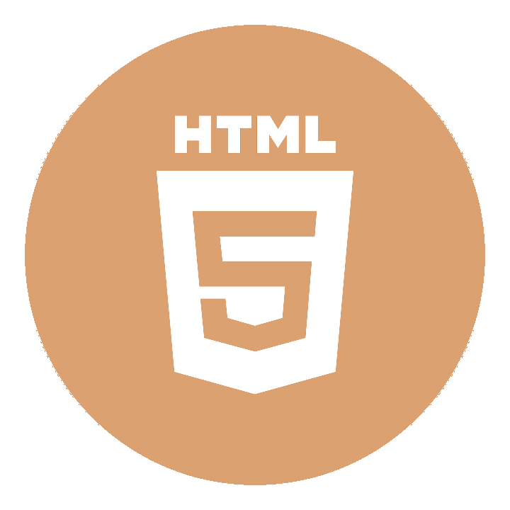 HTML5 logo with orange background and white HTML5 shield emblem.
