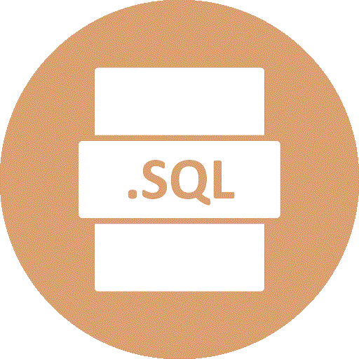 Icon of a database with the label '.SQL' in the center, representing SQL database technology.