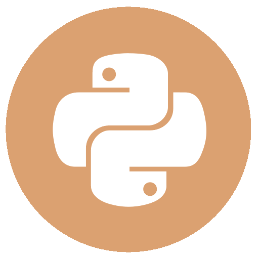 Python programming language logo, featuring two intertwined snakes in white on a tan circular background.