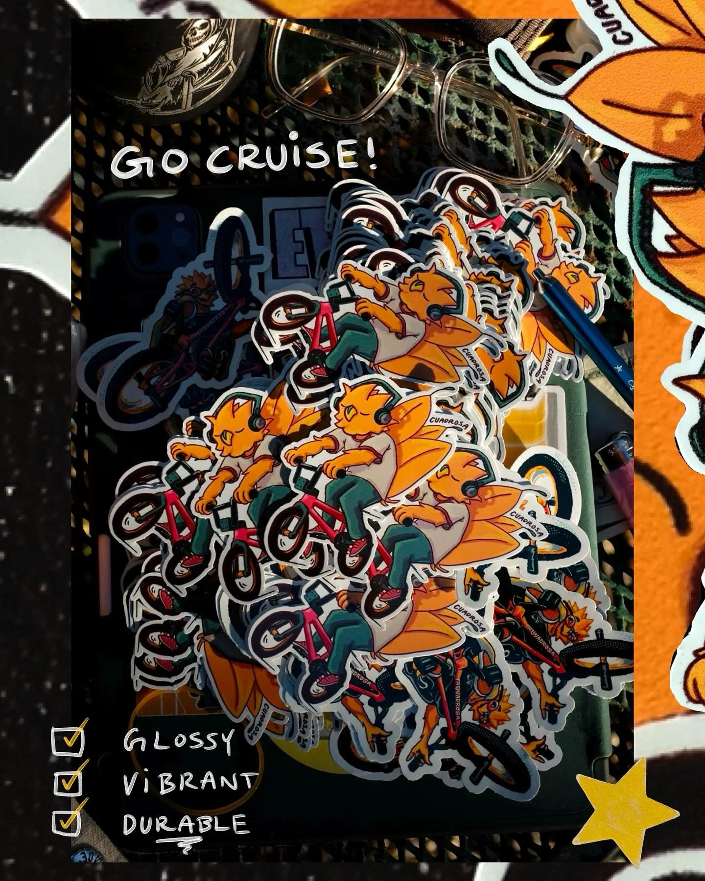 ⭐️NEXT WEEK, 12PM (8/27/25) - GO CRUISE. FOLD AND HOLD. 2 TOTALLY RADICAL DIECUT STICKERS FOR TOTALLY RADICAL PEOPLE.  WWW.CUADROSA.COM⭐️