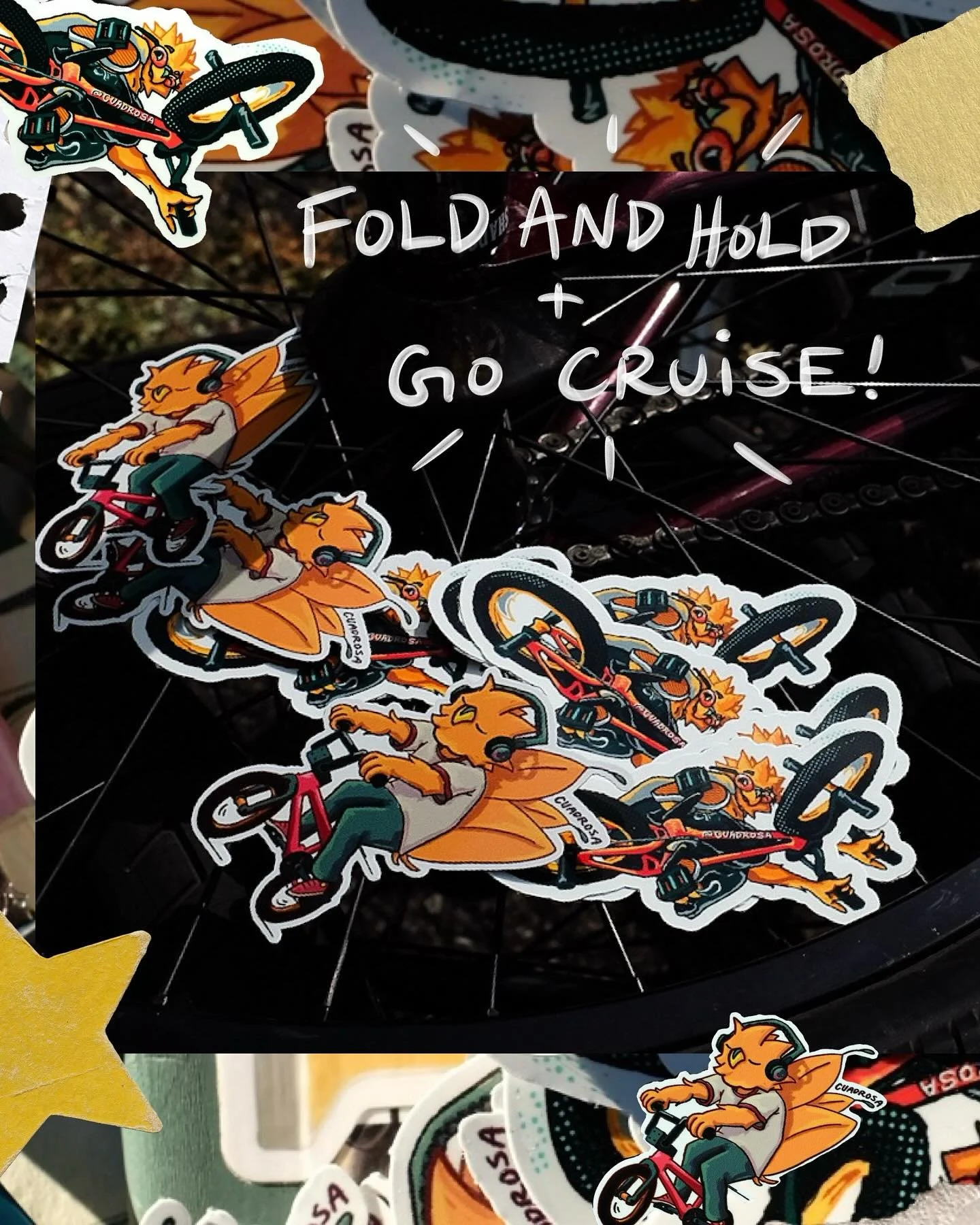 ⭐️WEDNESDAY, 12PM (8/27/25) - FOLD AND HOLD, N&rsquo; GO CRUISE. 2 TOTALLY RADICAL DIECUT STICKERS FOR TOTALLY RADICAL PEOPLE. WWW.CUADROSA.COM⭐️